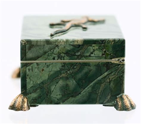 Russian Natural green stone Trinket Box with Bronze 